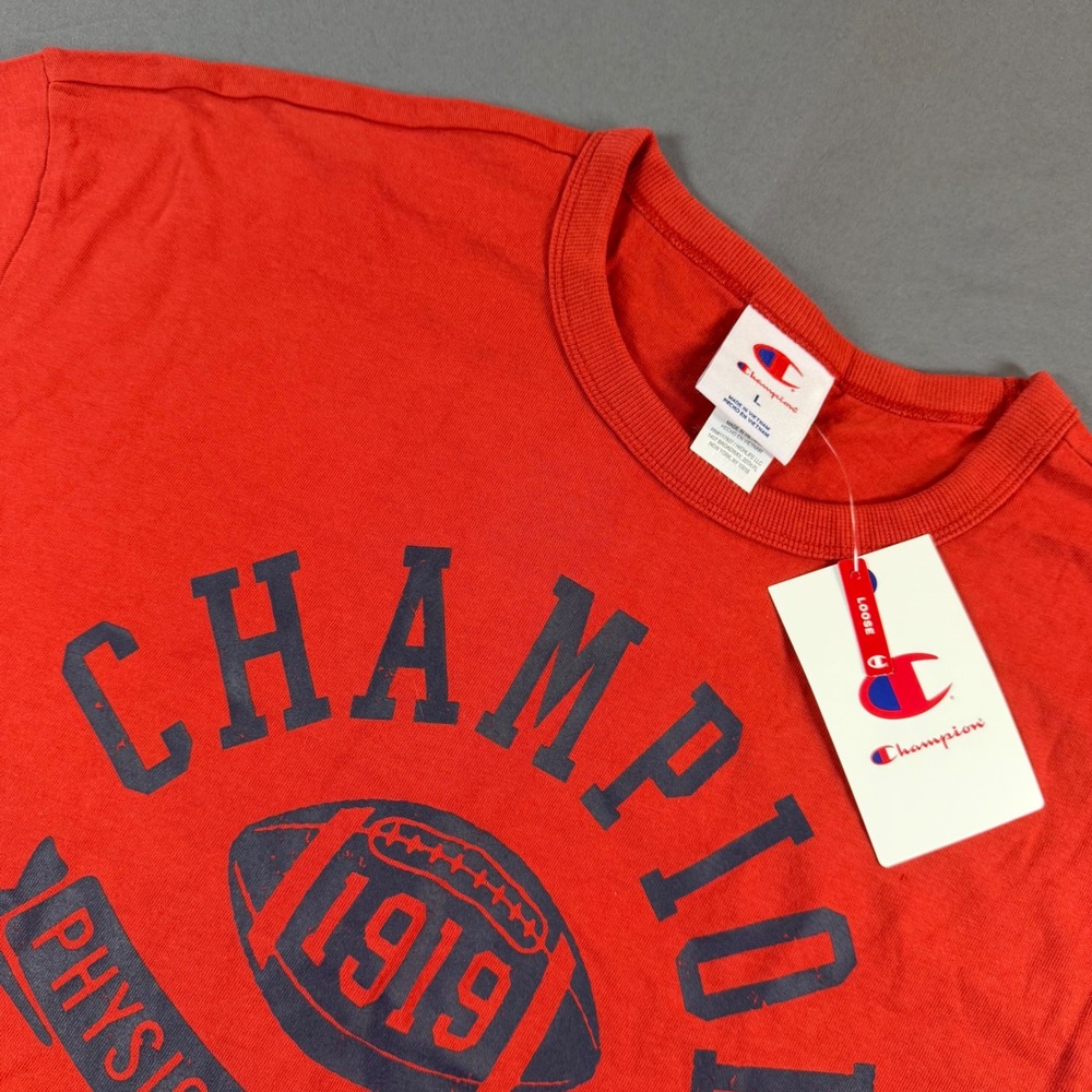 Champion Physical Education Graphic Crop T-Shirt Red Loose Fit Large 1919